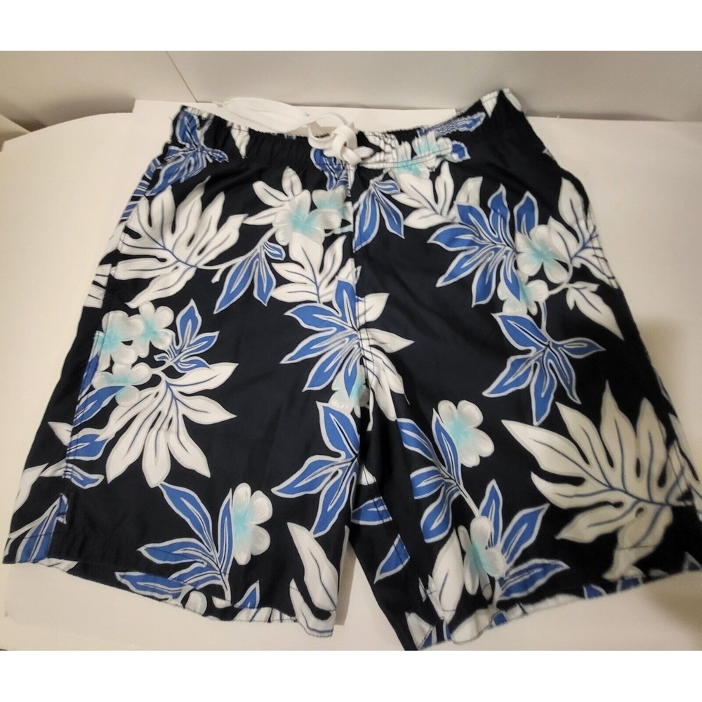 Merona Men's Floral Hawaiian Style Swimming Trunks, Black/White/Blue Colors ...